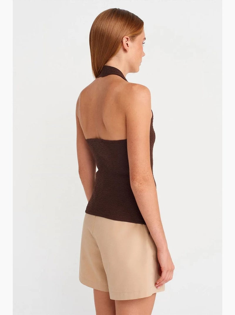 Mouwloze top rib halternek tricot dilvin Chocoladebruin - Kiabi
