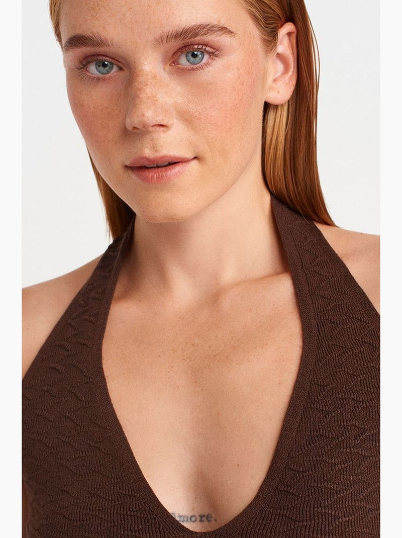 Mouwloze top rib halternek tricot dilvin Chocoladebruin - Kiabi
