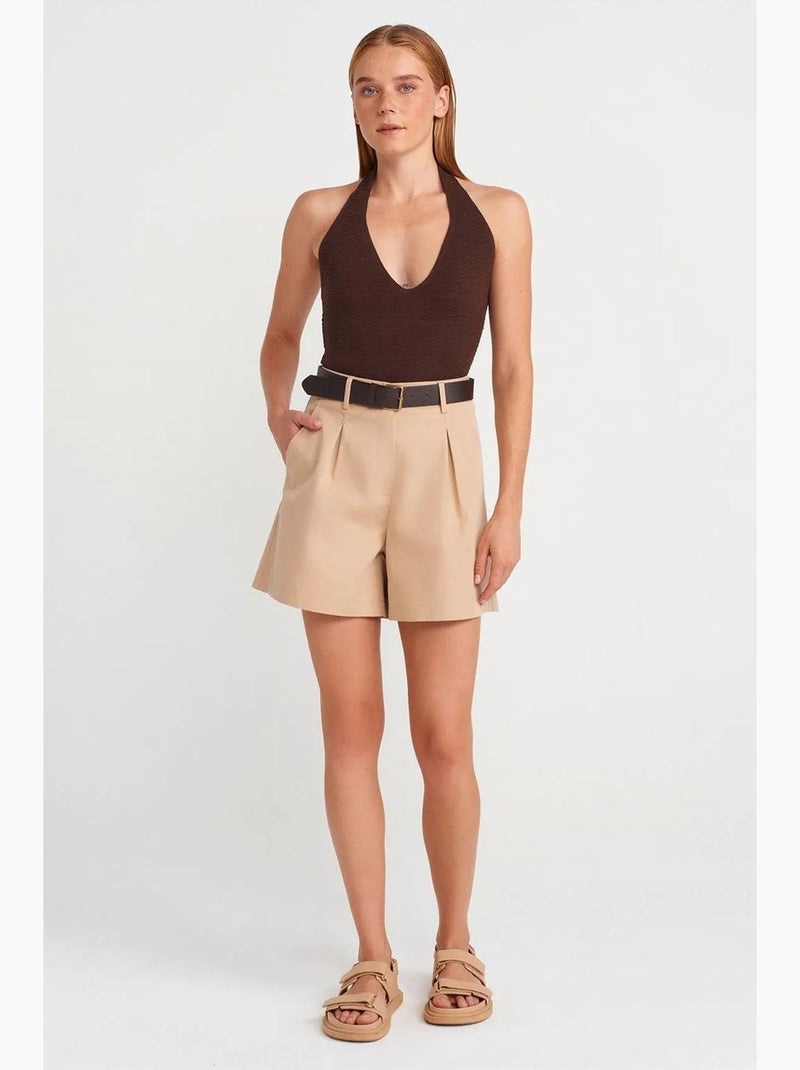 Mouwloze top rib halternek tricot dilvin Chocoladebruin - Kiabi