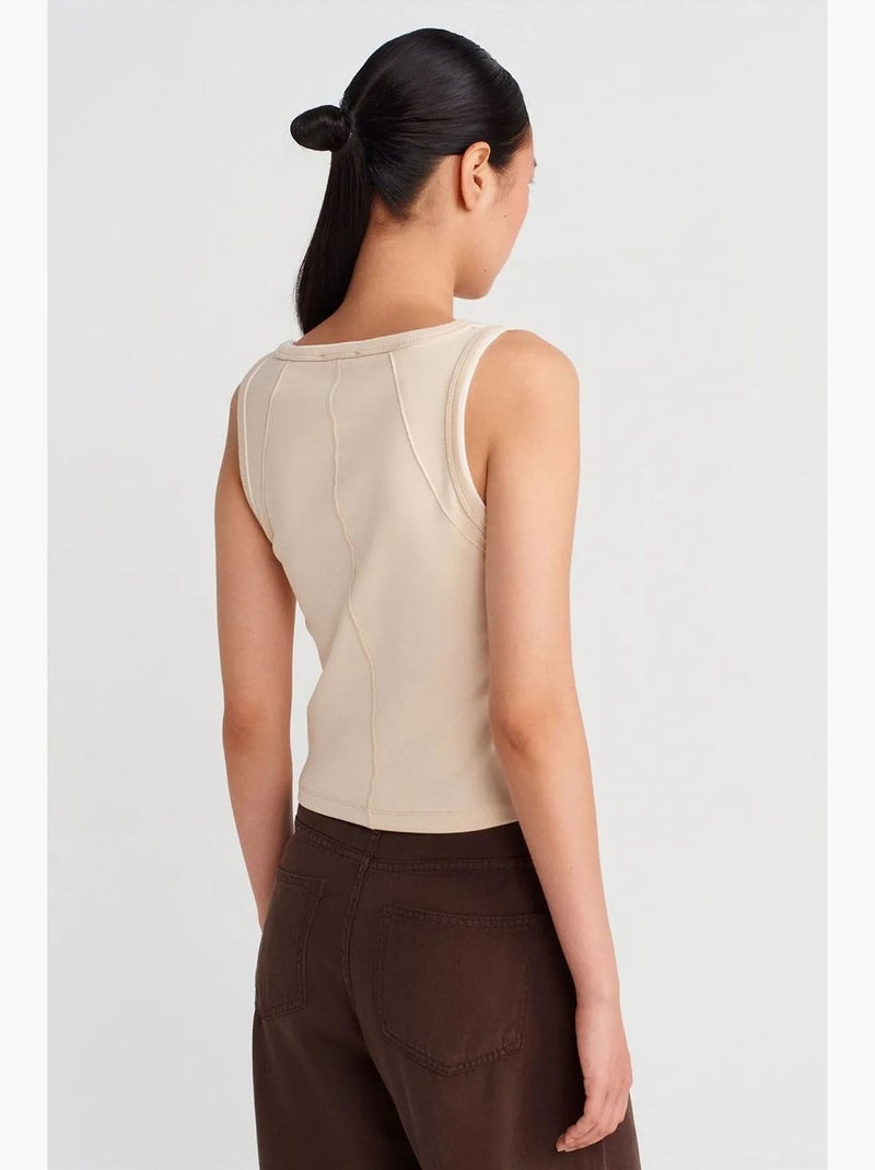 Mouwloze top rib katoen dilvin Klei-beige - Kiabi