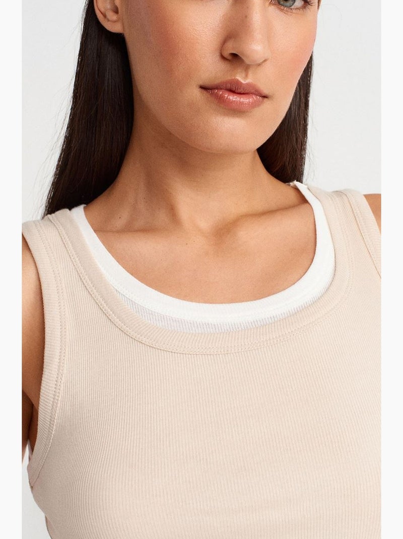 Mouwloze top rib katoen dilvin Klei-beige - Kiabi