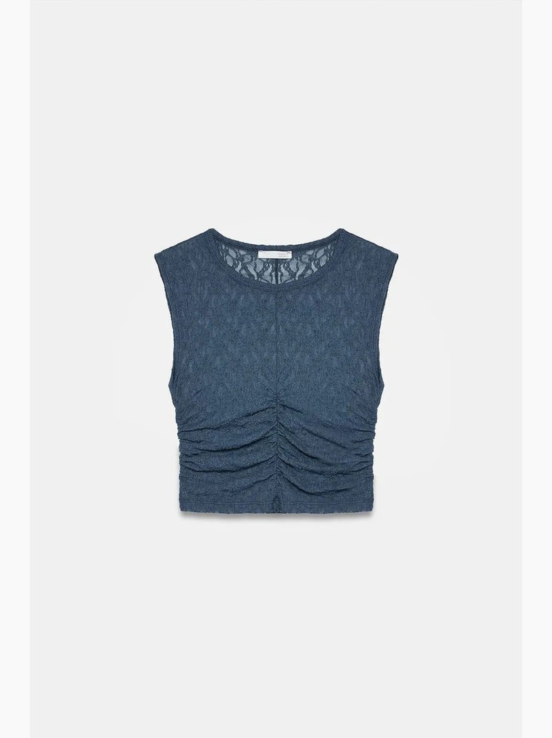 Mouwloze top rib met kant dilvin Marineblauw - Kiabi