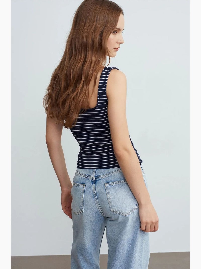 Mouwloze top ribbelstructuur gestreept dilvin Blauw Wit - Kiabi