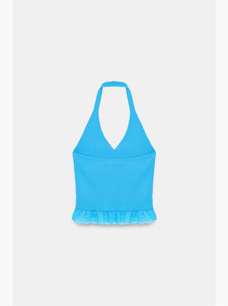 Mouwloze top ribbelstructuur v-hals kant dilvin Electrisch blauw - Kiabi