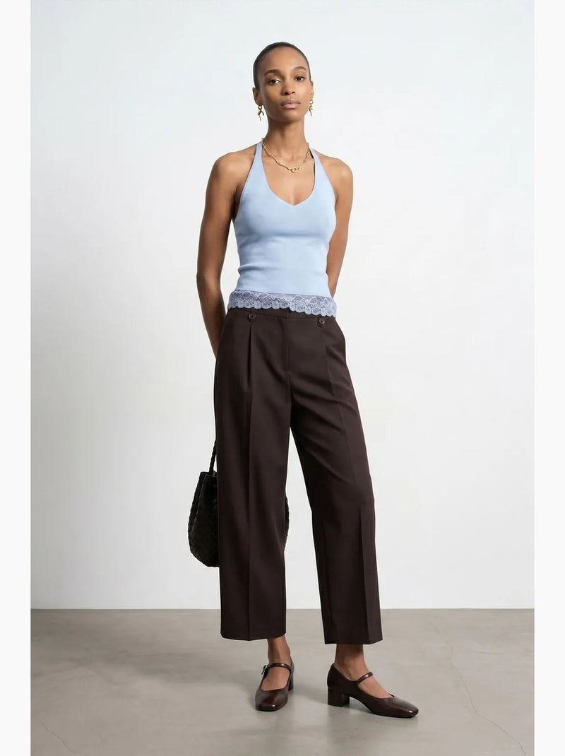 Mouwloze top ribbelstructuur v-hals kant dilvin Hemelsblauw - Kiabi