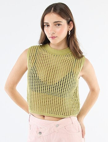 Mouwloze top van gehaakte stof