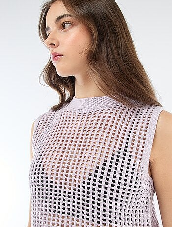 Mouwloze top van gehaakte stof