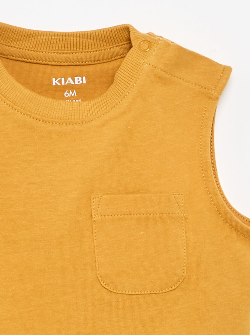 Mouwloze top van katoenen jerseytricot met borstzak Biege - Kiabi