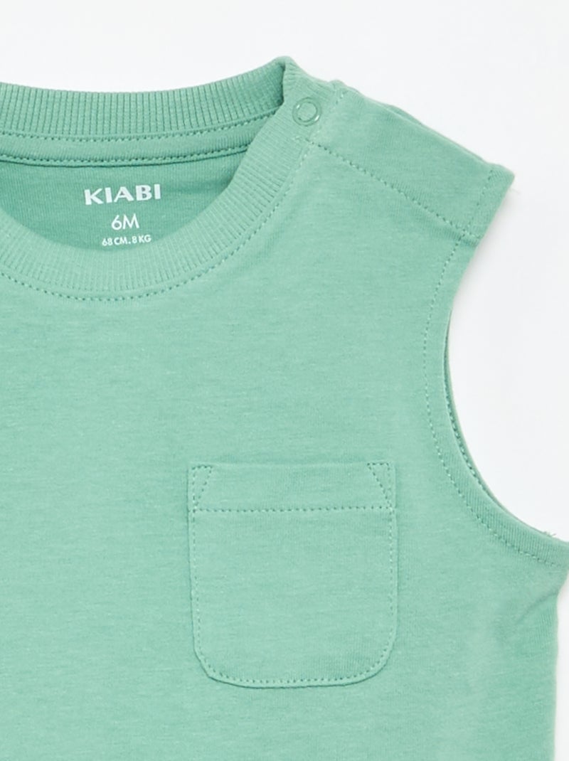 Mouwloze top van katoenen jerseytricot met borstzak Groen - Kiabi