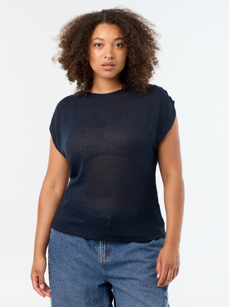 Mouwloze top van opengewerkt materiaal Blauw - Kiabi