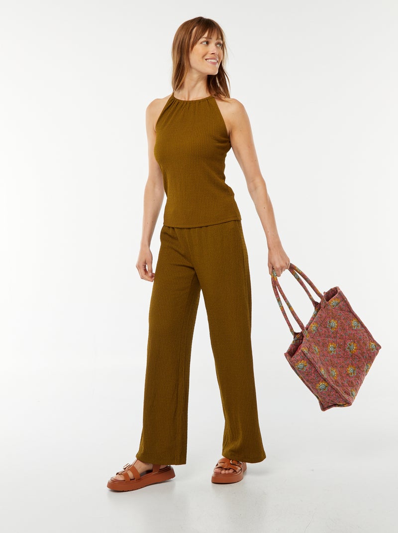 Mouwloze top van wafeltricot met verstelbare schouderbandjes Groen - Kiabi