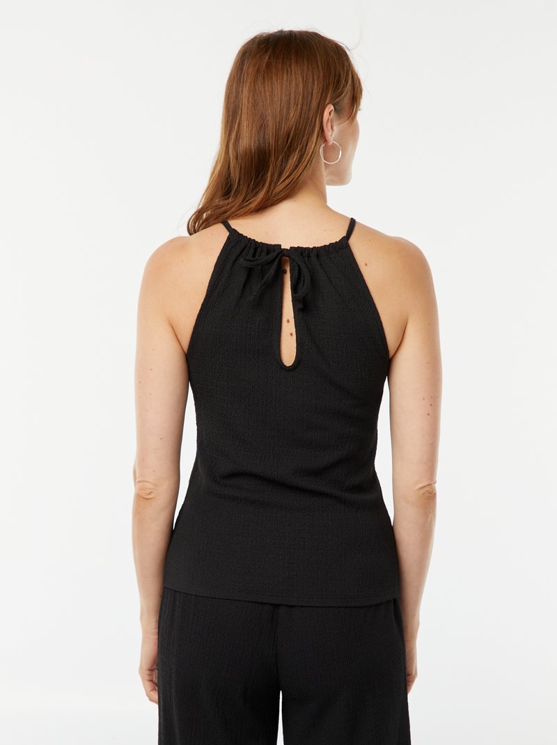 Mouwloze top van wafeltricot met verstelbare schouderbandjes zwart - Kiabi