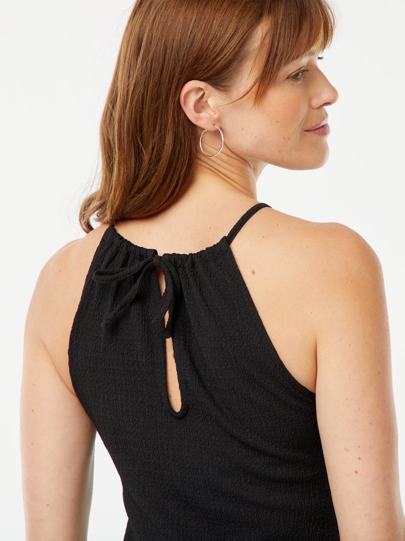 Mouwloze top van wafeltricot met verstelbare schouderbandjes zwart - Kiabi