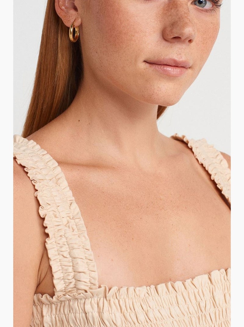 Mouwloze top vierkante hals met ruches dilvin Klei-beige - Kiabi