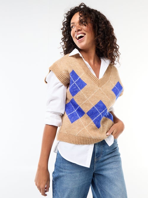 Mouwloze trui met ruitmotieven - Kiabi