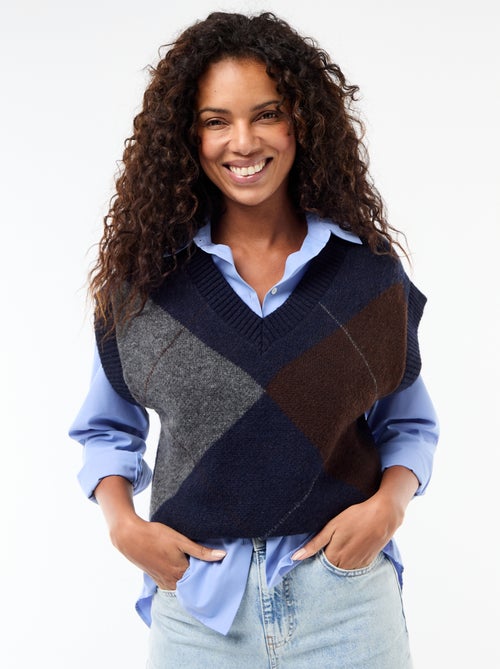 Mouwloze trui met ruitmotieven - Kiabi