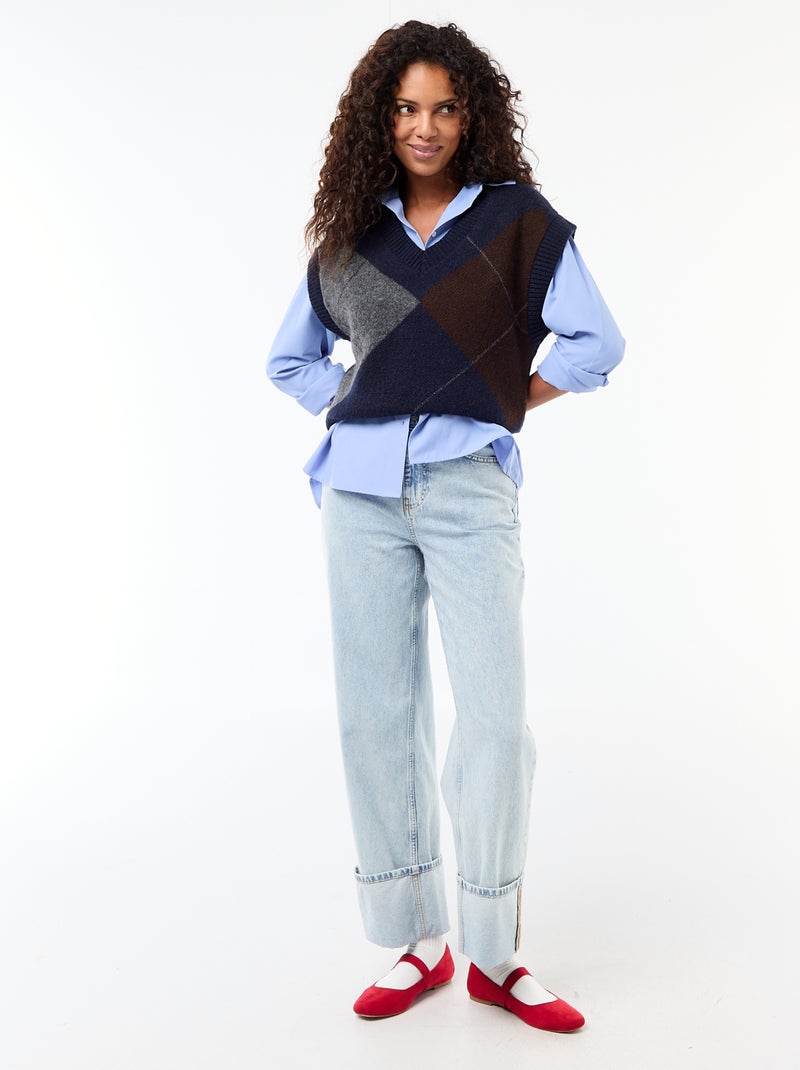 Mouwloze trui met ruitmotieven Blauw - Kiabi