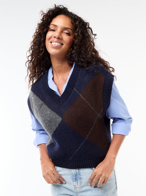 Mouwloze trui met ruitmotieven - Kiabi