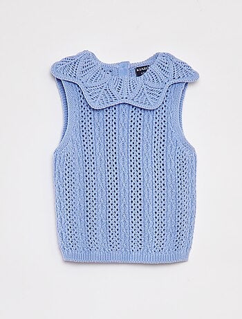 Mouwloze trui met tricot en kraagje
