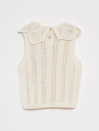 Mouwloze trui met tricot en kraagje
