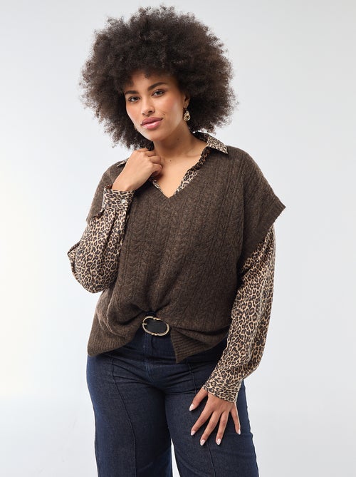 Mouwloze trui van grofgebreid kabeltricot - Kiabi