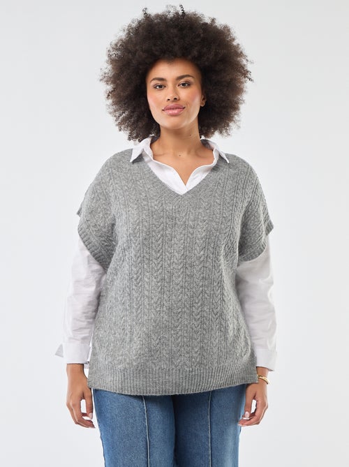 Mouwloze trui van grofgebreid kabeltricot - Kiabi