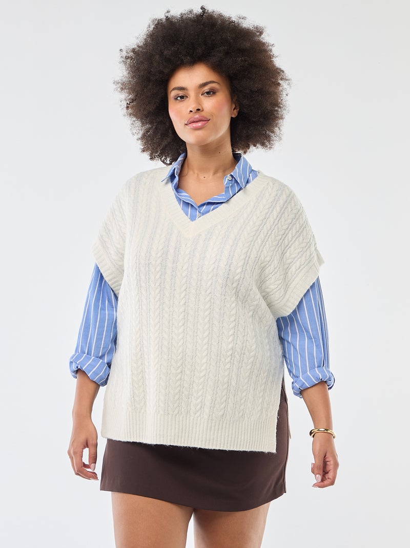 Mouwloze trui van grofgebreid kabeltricot Wit - Kiabi