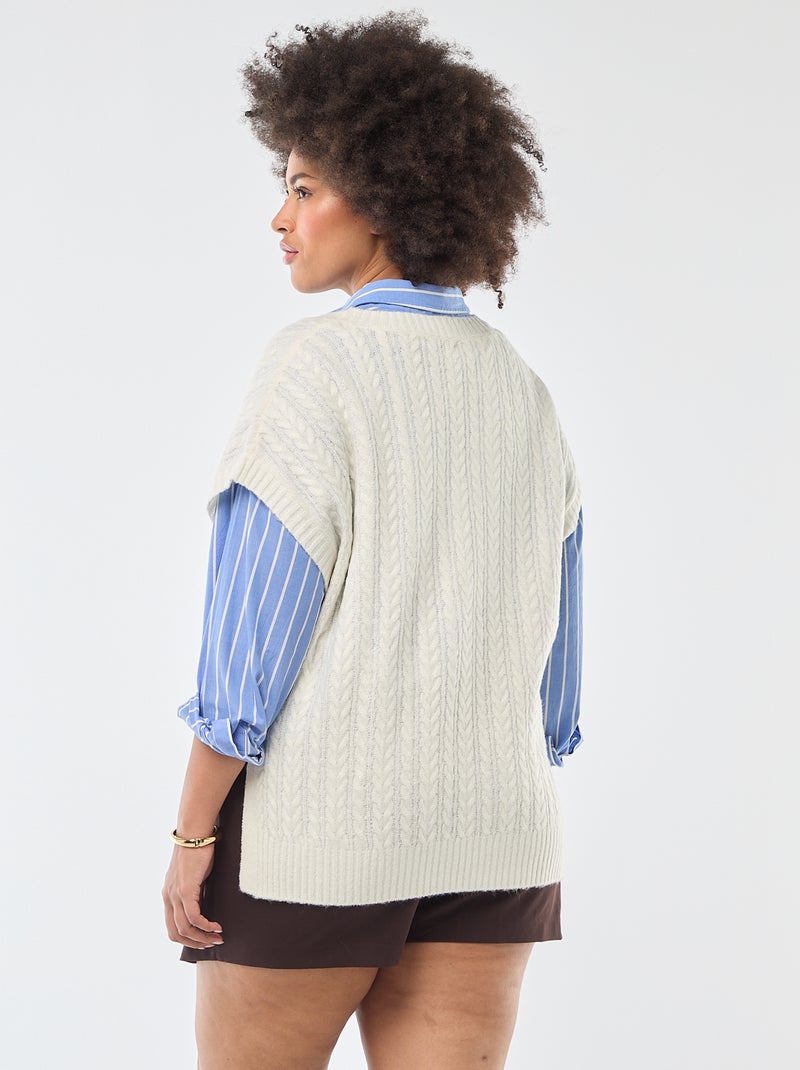 Mouwloze trui van grofgebreid kabeltricot Wit - Kiabi
