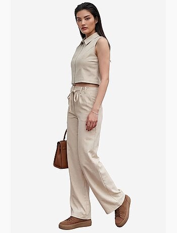 Mouwloze vest met rits en broek met wijde pijpen tweedelige co-ord set my fashion