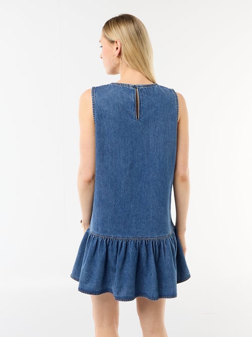 Mouwmloze denim jurk met uitlopende onderkant - Kiabi