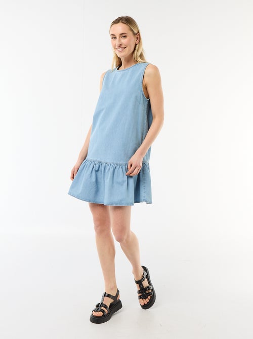 Mouwmloze denim jurk met uitlopende onderkant - Kiabi