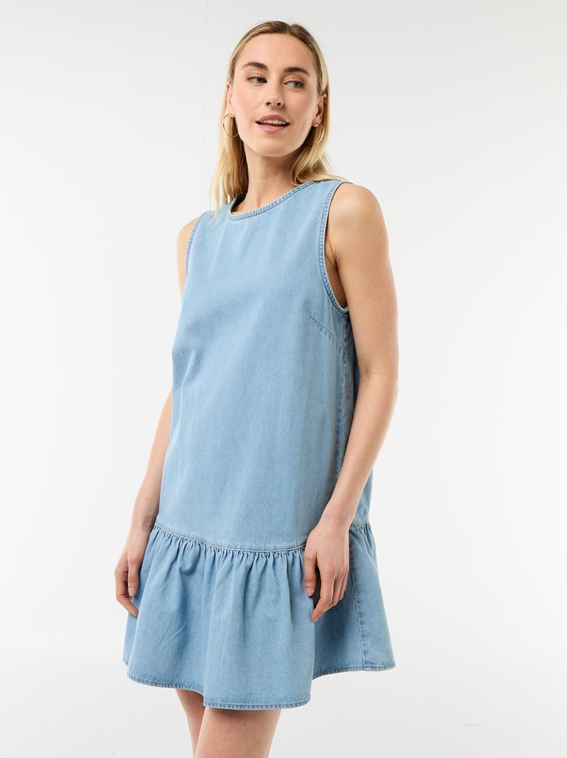 Mouwmloze denim jurk met uitlopende onderkant Blauw - Kiabi