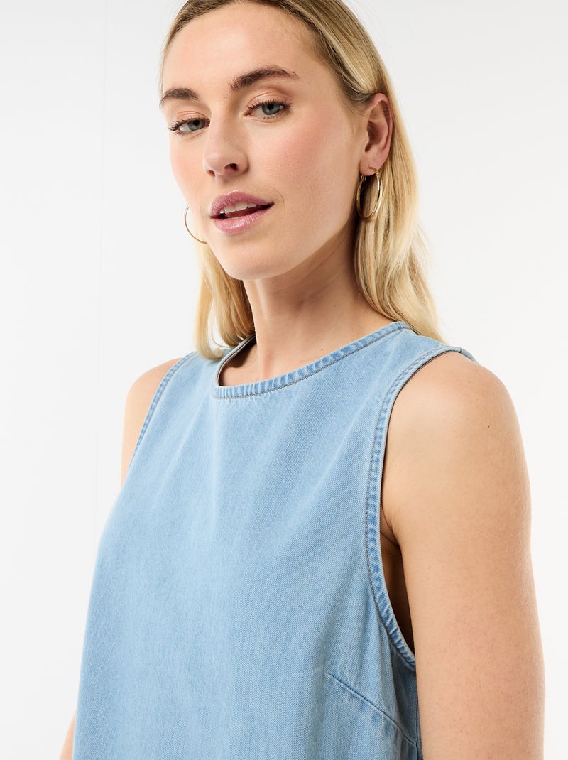 Mouwmloze denim jurk met uitlopende onderkant Blauw - Kiabi