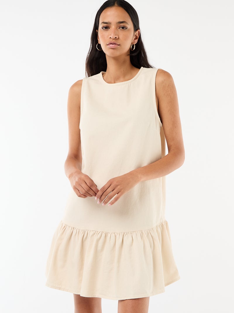 Mouwmloze denim jurk met uitlopende onderkant Wit - Kiabi