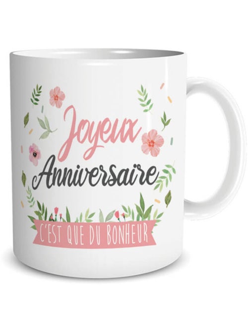 Mug anniversaire en céramique imprimé fleurs et message de bonheur - Kiabi Mug anniversaire en céramique imprimé fleurs et message de bonheur - Kiabi