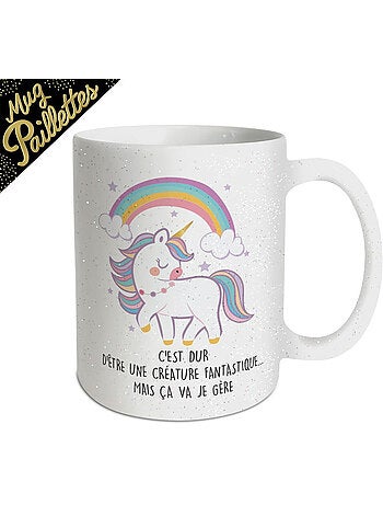Mug décoratif en céramique à paillettes licorne