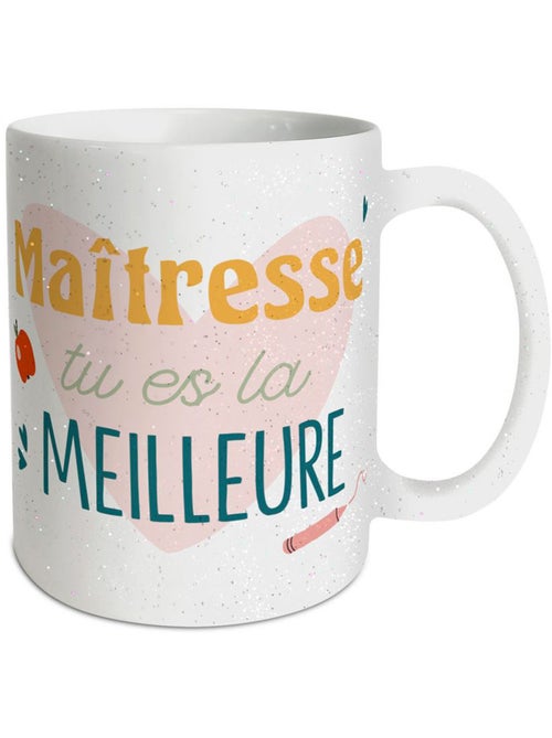 Mug en céramique blanche 320 ml – Print pailleté Tu es la meilleure maîtresse - Kiabi Mug en céramique blanche 320 ml – Print pailleté Tu es la meilleure maîtresse - Kiabi