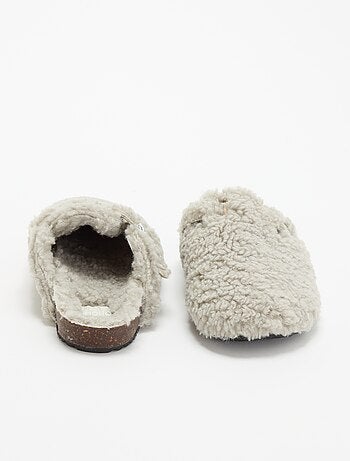 Muilpantoffels met schapenvachteffect en bandje