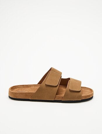 Muiltjes van suède-look met klittenbandbandjes