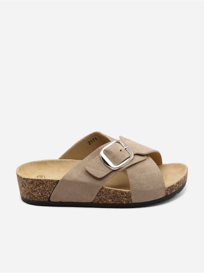 Mules à brides croisées Taupe - Kiabi