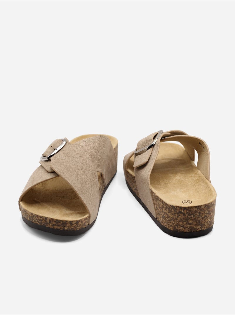 Mules à brides croisées Taupe - Kiabi