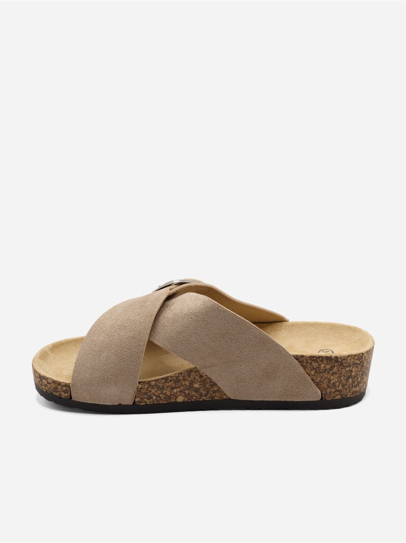 Mules à brides croisées Taupe - Kiabi