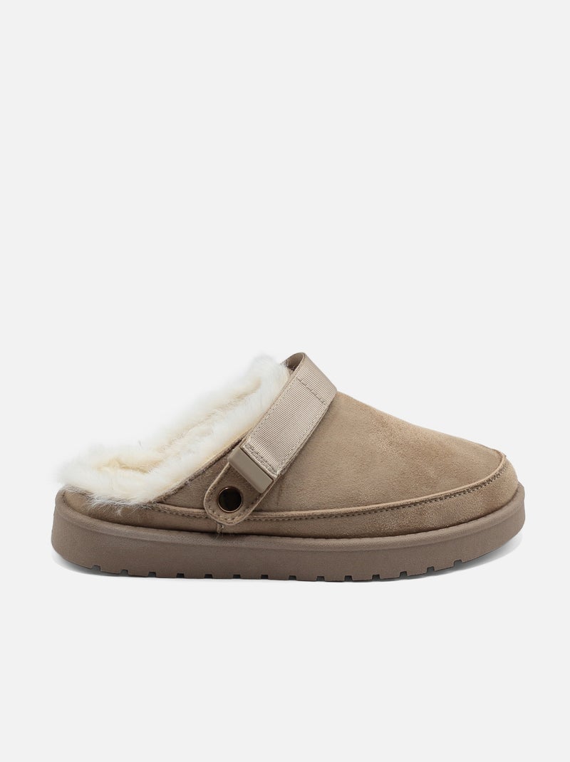 Mules à fausse fourrure Kaki - Kiabi