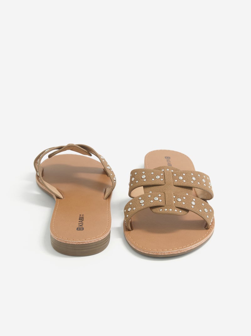 Mules avec brides cloutées Marron - Kiabi