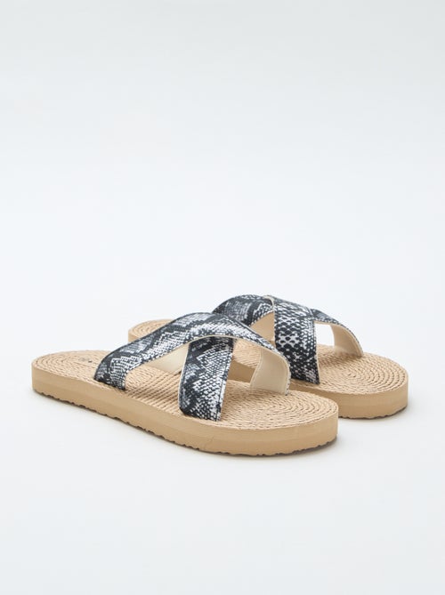 Mules avec lanières croisées en textile - Kiabi