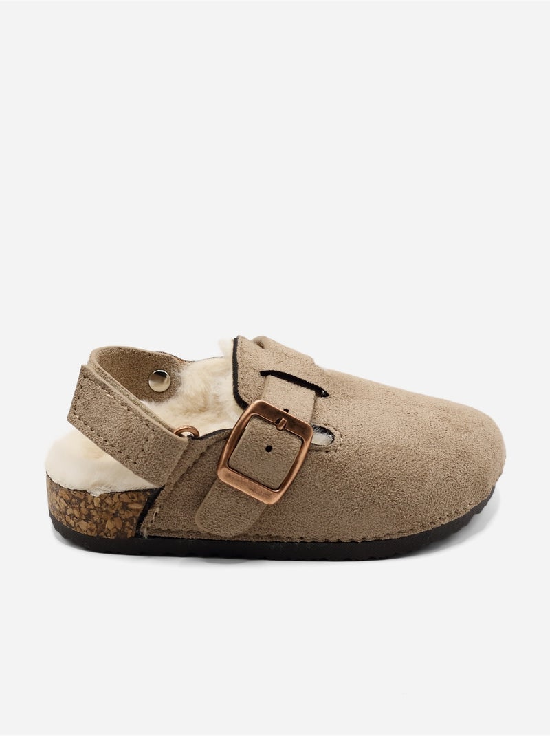 Mules bébé fourrées Taupe - Kiabi
