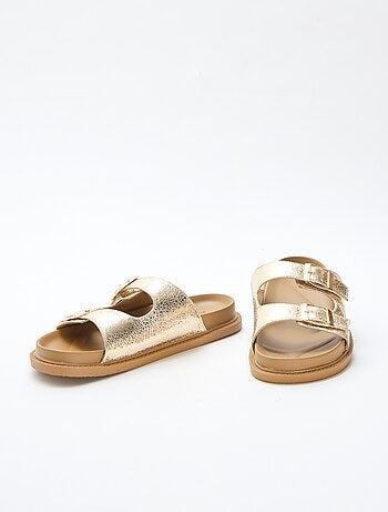 Mules dorées à double bride