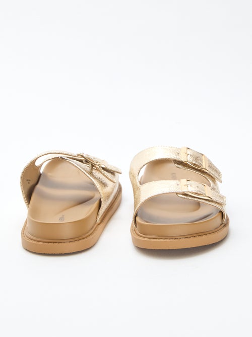 Mules dorées à double bride - Kiabi