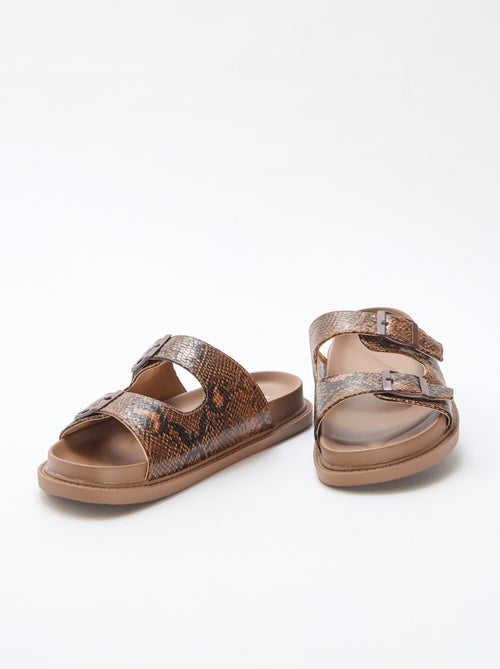 Mules dorées à double bride - Kiabi