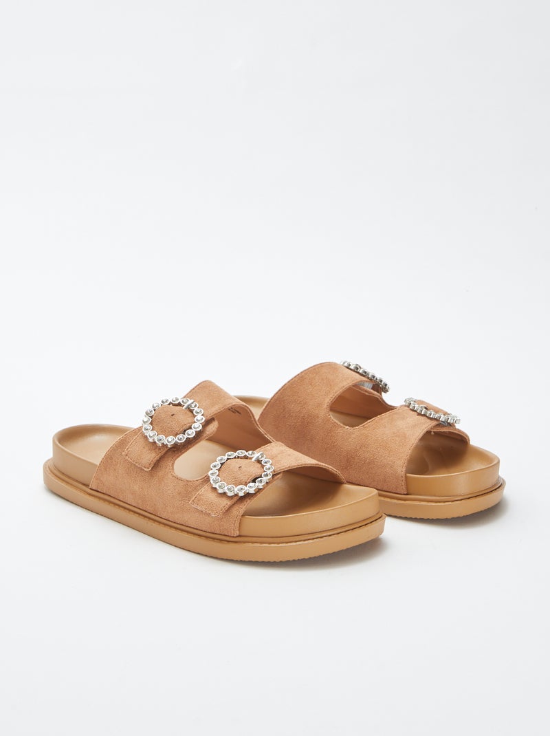 Mules double bride à strass MARRON - Kiabi